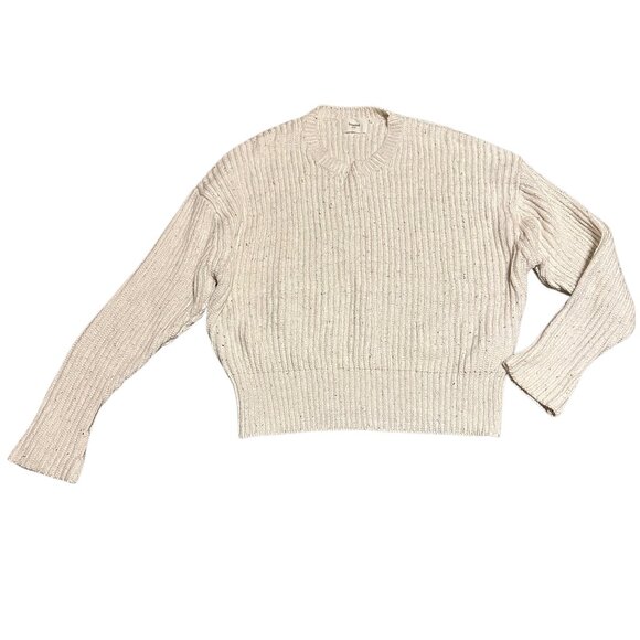 Bassike Pullover Crew Neck Sweater Thick Ribbed Woven Cream Linen Size 3 Large - Picture 1 of 12